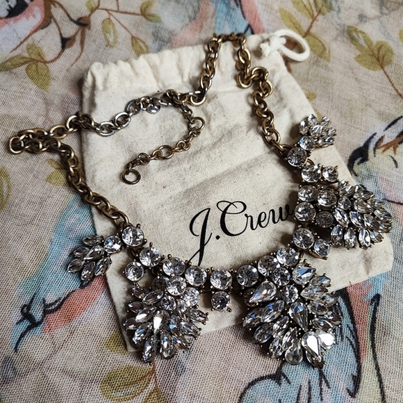 J. Crew Oxidized Brass Tone Clear Stone Statement Necklace High Dome Style - Picture 5 of 13